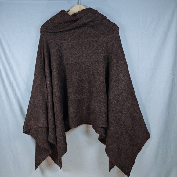 World Market Recycled Yarn Cable Knit Funnel Neck Sweater Poncho Brown NWT - Picture 4 of 16